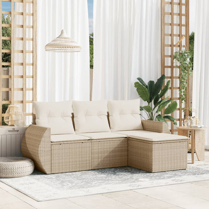 4-tlg. Garten-Sofagarnitur mit Kissen Beige Poly Rattan