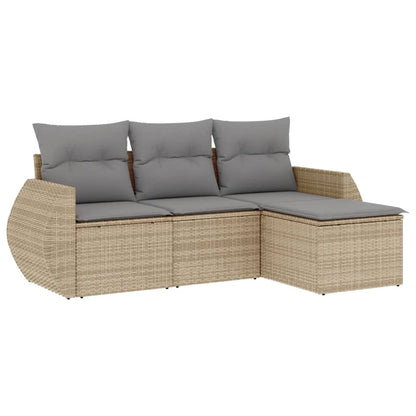 4-tlg. Garten-Sofagarnitur mit Kissen Beige Poly Rattan