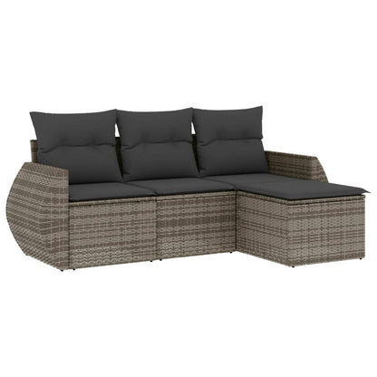 4-tlg. Garten-Sofagarnitur mit Kissen Grau Poly Rattan