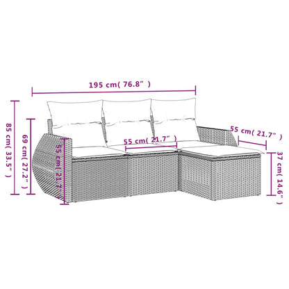 4-tlg. Garten-Sofagarnitur mit Kissen Grau Poly Rattan