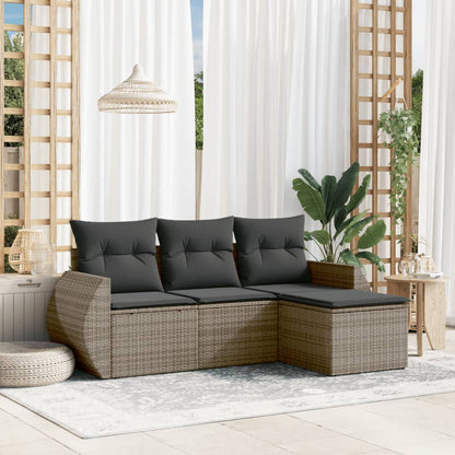 4-tlg. Garten-Sofagarnitur mit Kissen Grau Poly Rattan