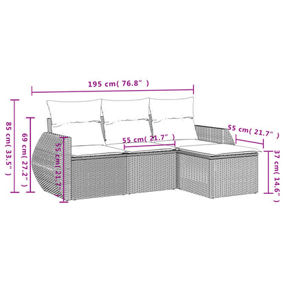 4-tlg. Garten-Sofagarnitur mit Kissen Hellgrau Poly Rattan