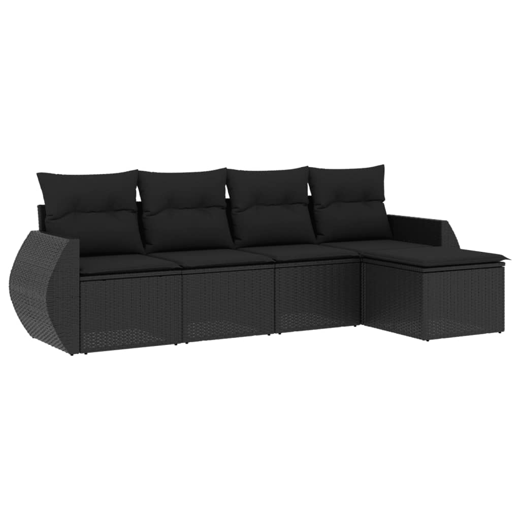 5-tlg. Garten-Sofagarnitur mit Kissen Schwarz Poly Rattan