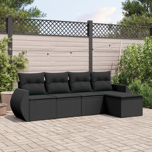 5-tlg. Garten-Sofagarnitur mit Kissen Schwarz Poly Rattan