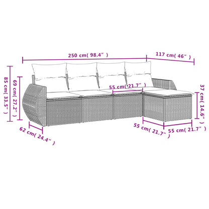 5-tlg. Garten-Sofagarnitur mit Kissen Schwarz Poly Rattan