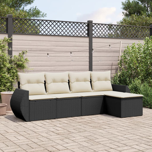 5-tlg. Garten-Sofagarnitur mit Kissen Schwarz Poly Rattan