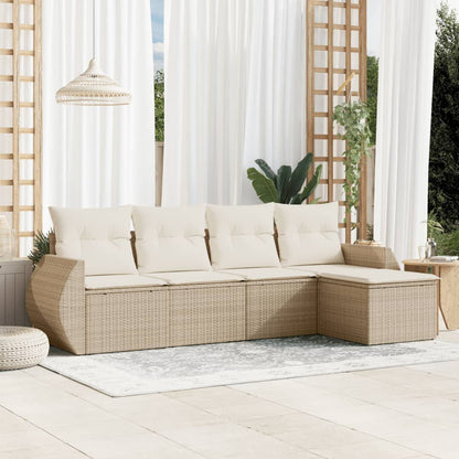 5-tlg. Garten-Sofagarnitur mit Kissen Beige Poly Rattan