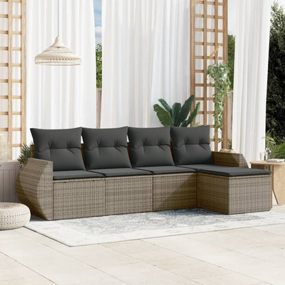 5-tlg. Garten-Sofagarnitur mit Kissen Grau Poly Rattan