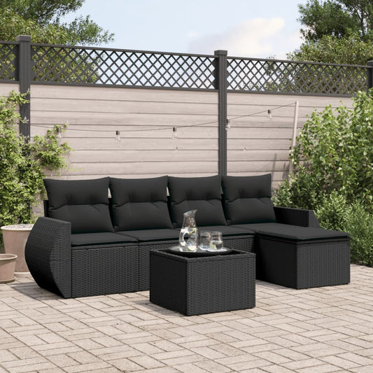 6-tlg. Garten-Sofagarnitur mit Kissen Schwarz Poly Rattan