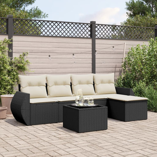 6-tlg. Garten-Sofagarnitur mit Kissen Schwarz Poly Rattan