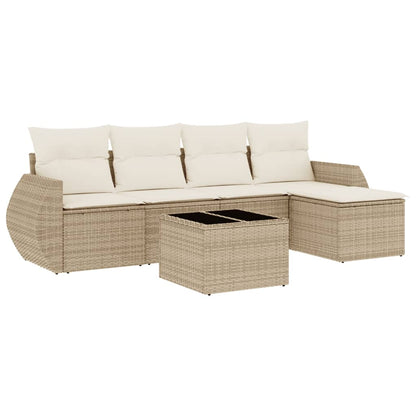 6-tlg. Garten-Sofagarnitur mit Kissen Beige Poly Rattan