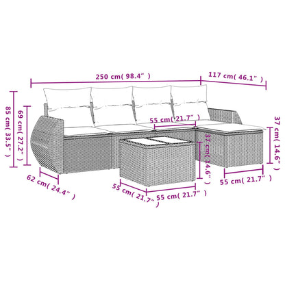 6-tlg. Garten-Sofagarnitur mit Kissen Beige Poly Rattan