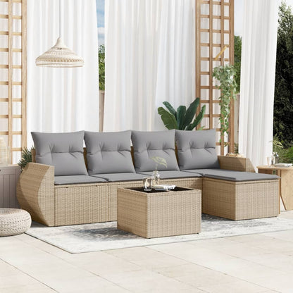 6-tlg. Garten-Sofagarnitur mit Kissen Beige Poly Rattan