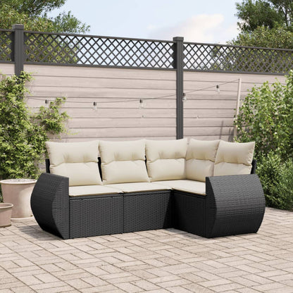 4-tlg. Garten-Sofagarnitur mit Kissen Schwarz Poly Rattan