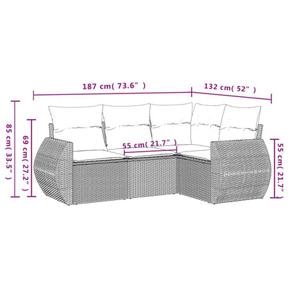 4-tlg. Garten-Sofagarnitur mit Kissen Hellgrau Poly Rattan