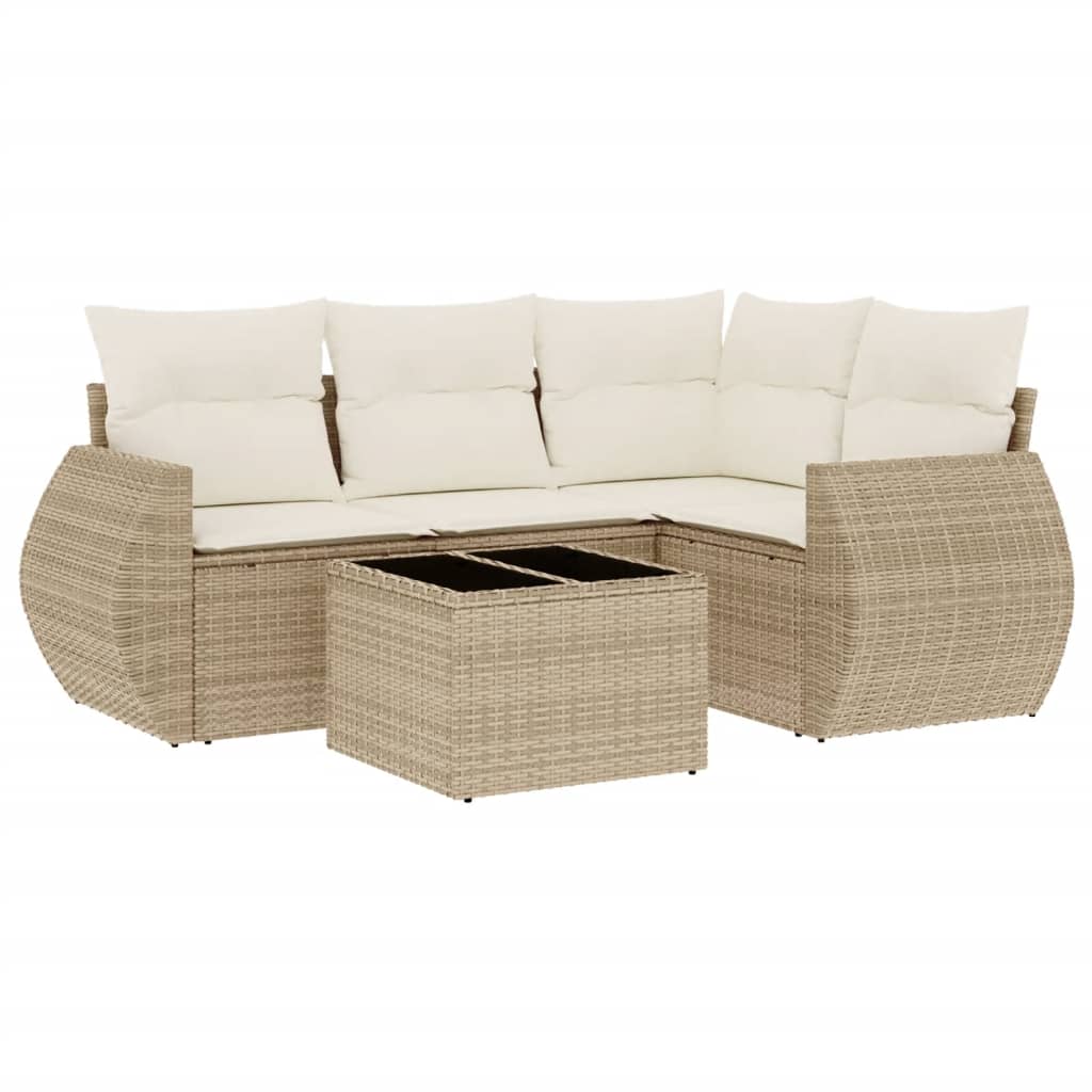 5-tlg. Garten-Sofagarnitur mit Kissen Beige Poly Rattan