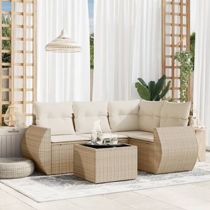 5-tlg. Garten-Sofagarnitur mit Kissen Beige Poly Rattan