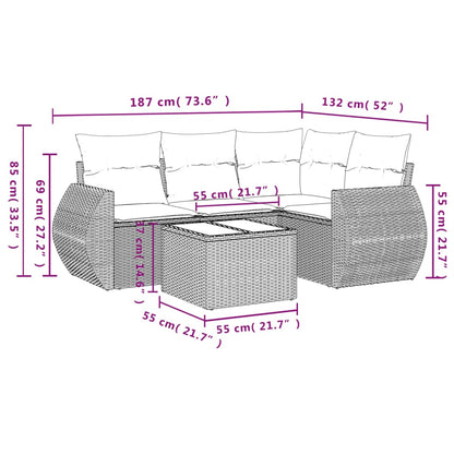 5-tlg. Garten-Sofagarnitur mit Kissen Grau Poly Rattan