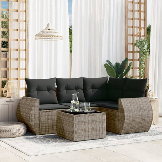 5-tlg. Garten-Sofagarnitur mit Kissen Grau Poly Rattan