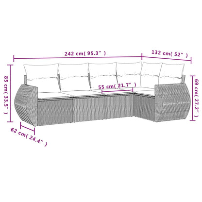 5-tlg. Garten-Sofagarnitur mit Kissen Schwarz Poly Rattan