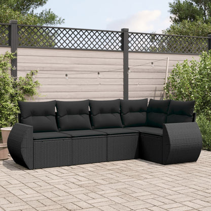 5-tlg. Garten-Sofagarnitur mit Kissen Schwarz Poly Rattan