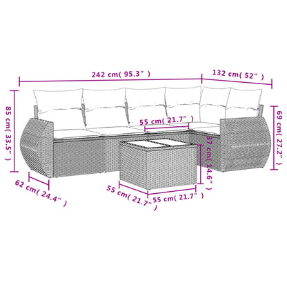 6-tlg. Garten-Sofagarnitur mit Kissen Schwarz Poly Rattan