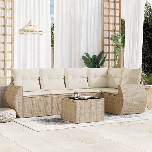 6-tlg. Garten-Sofagarnitur mit Kissen Beige Poly Rattan