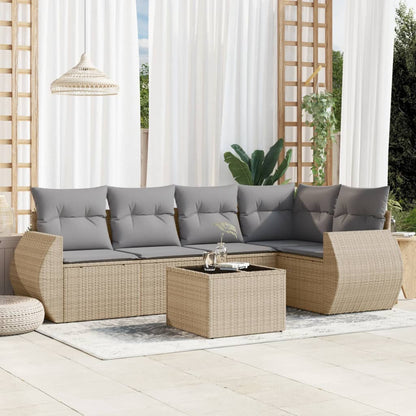 6-tlg. Garten-Sofagarnitur mit Kissen Beige Poly Rattan