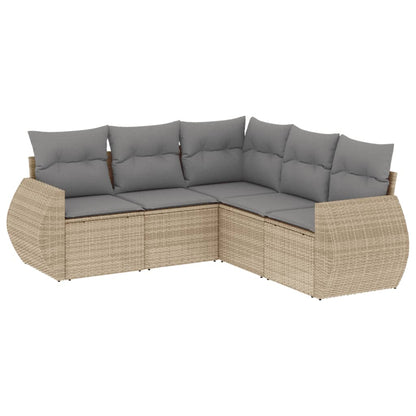 5-tlg. Garten-Sofagarnitur mit Kissen Beige Poly Rattan