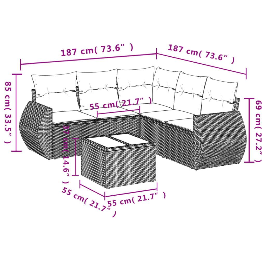 6-tlg. Garten-Sofagarnitur mit Kissen Beige Poly Rattan