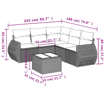 6-tlg. Garten-Sofagarnitur mit Kissen Hellgrau Poly Rattan