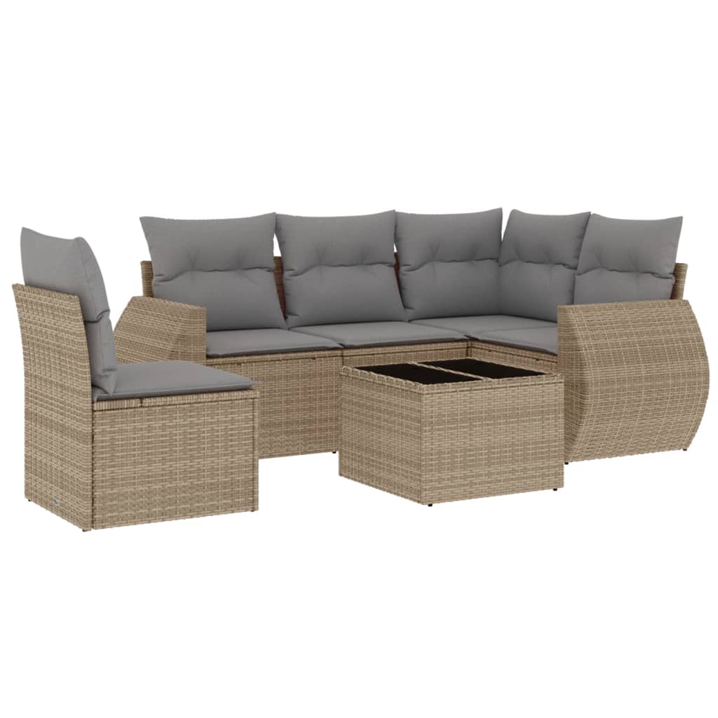 6-tlg. Garten-Sofagarnitur mit Kissen Beige Poly Rattan