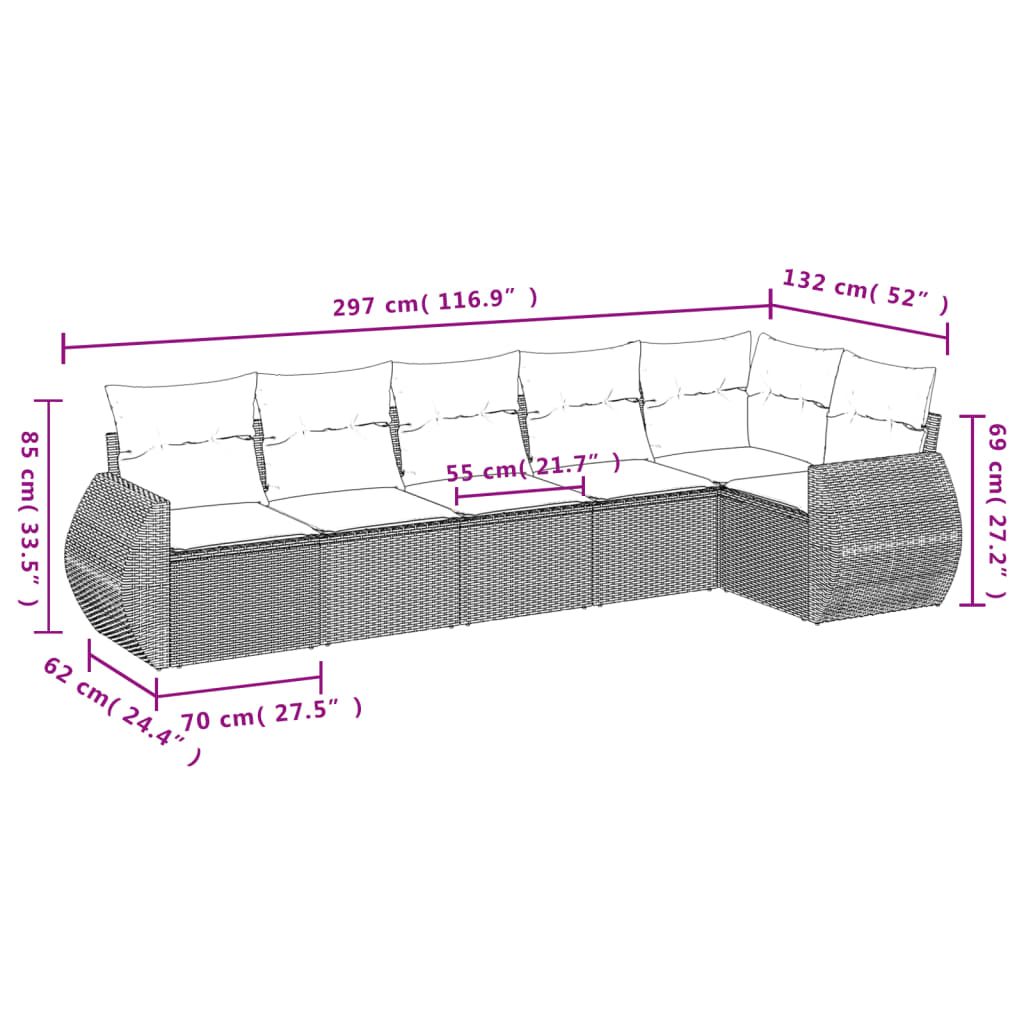 6-tlg. Garten-Sofagarnitur mit Kissen Schwarz Poly Rattan