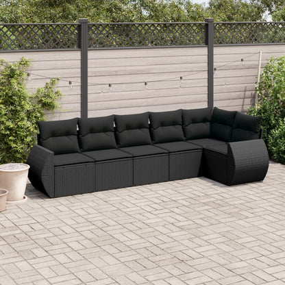 6-tlg. Garten-Sofagarnitur mit Kissen Schwarz Poly Rattan