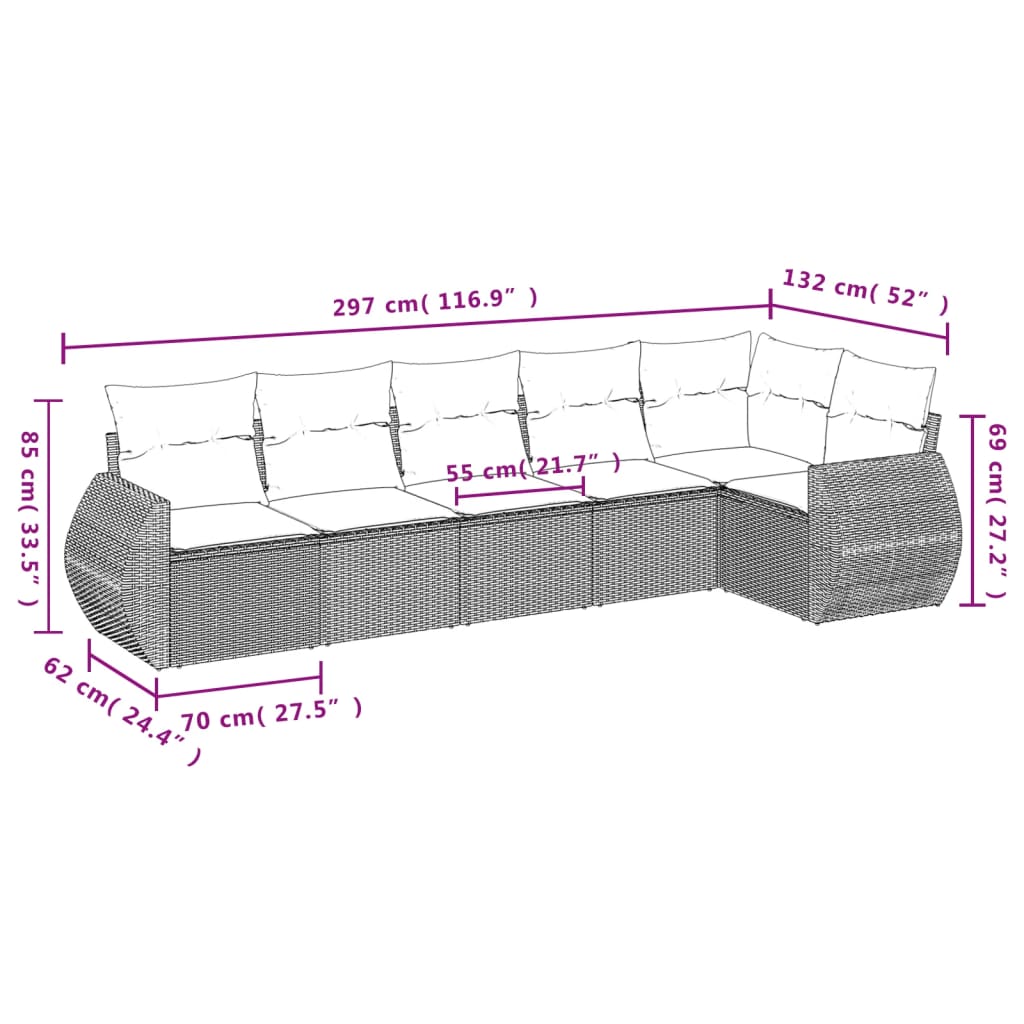 6-tlg. Garten-Sofagarnitur mit Kissen Beige Poly Rattan