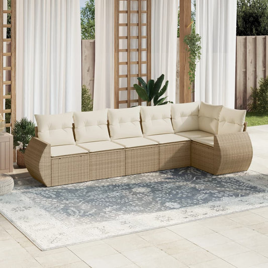 6-tlg. Garten-Sofagarnitur mit Kissen Beige Poly Rattan