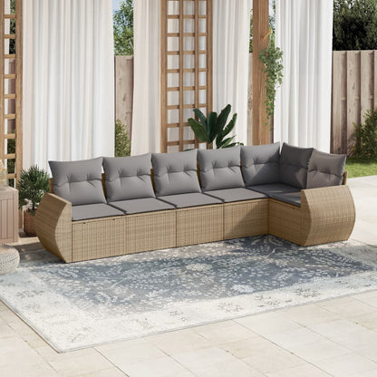 6-tlg. Garten-Sofagarnitur mit Kissen Beige Poly Rattan