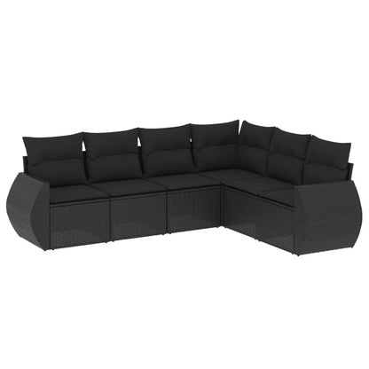 6-tlg. Garten-Sofagarnitur mit Kissen Schwarz Poly Rattan