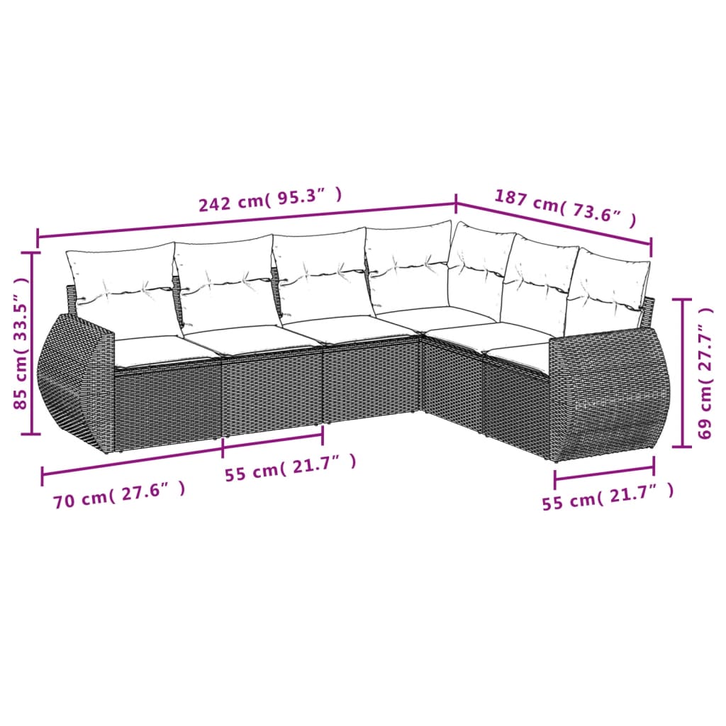 6-tlg. Garten-Sofagarnitur mit Kissen Beige Poly Rattan