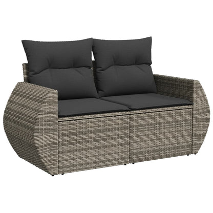 7-tlg. Garten-Sofagarnitur mit Kissen Grau Poly Rattan