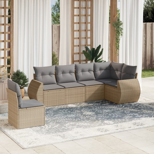 6-tlg. Garten-Sofagarnitur mit Kissen Beige Poly Rattan