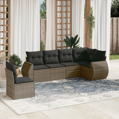 6-tlg. Garten-Sofagarnitur mit Kissen Grau Poly Rattan