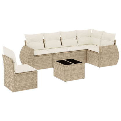 7-tlg. Garten-Sofagarnitur mit Kissen Beige Poly Rattan