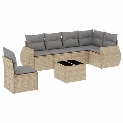 7-tlg. Garten-Sofagarnitur mit Kissen Beige Poly Rattan