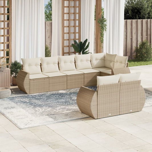 8-tlg. Garten-Sofagarnitur mit Kissen Beige Poly Rattan