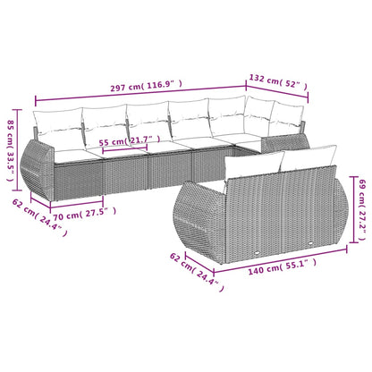 8-tlg. Garten-Sofagarnitur mit Kissen Grau Poly Rattan