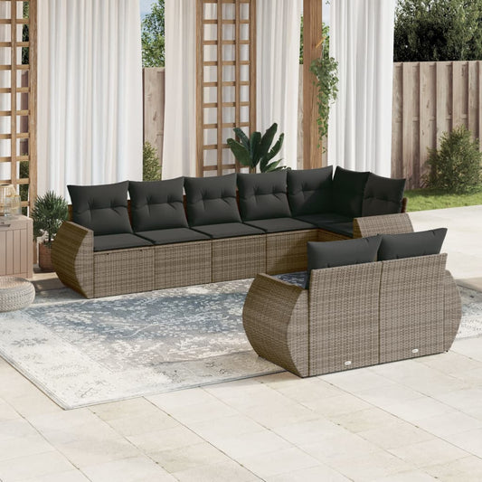 8-tlg. Garten-Sofagarnitur mit Kissen Grau Poly Rattan