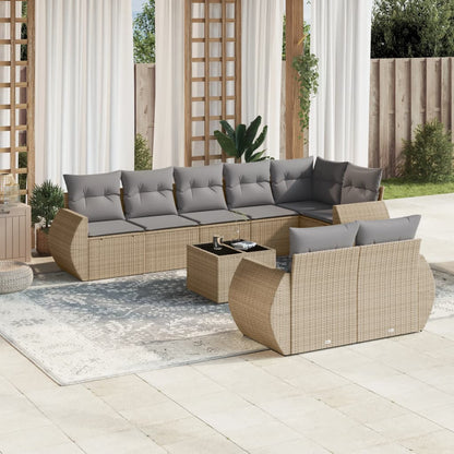 9-tlg. Garten-Sofagarnitur mit Kissen Beige Poly Rattan