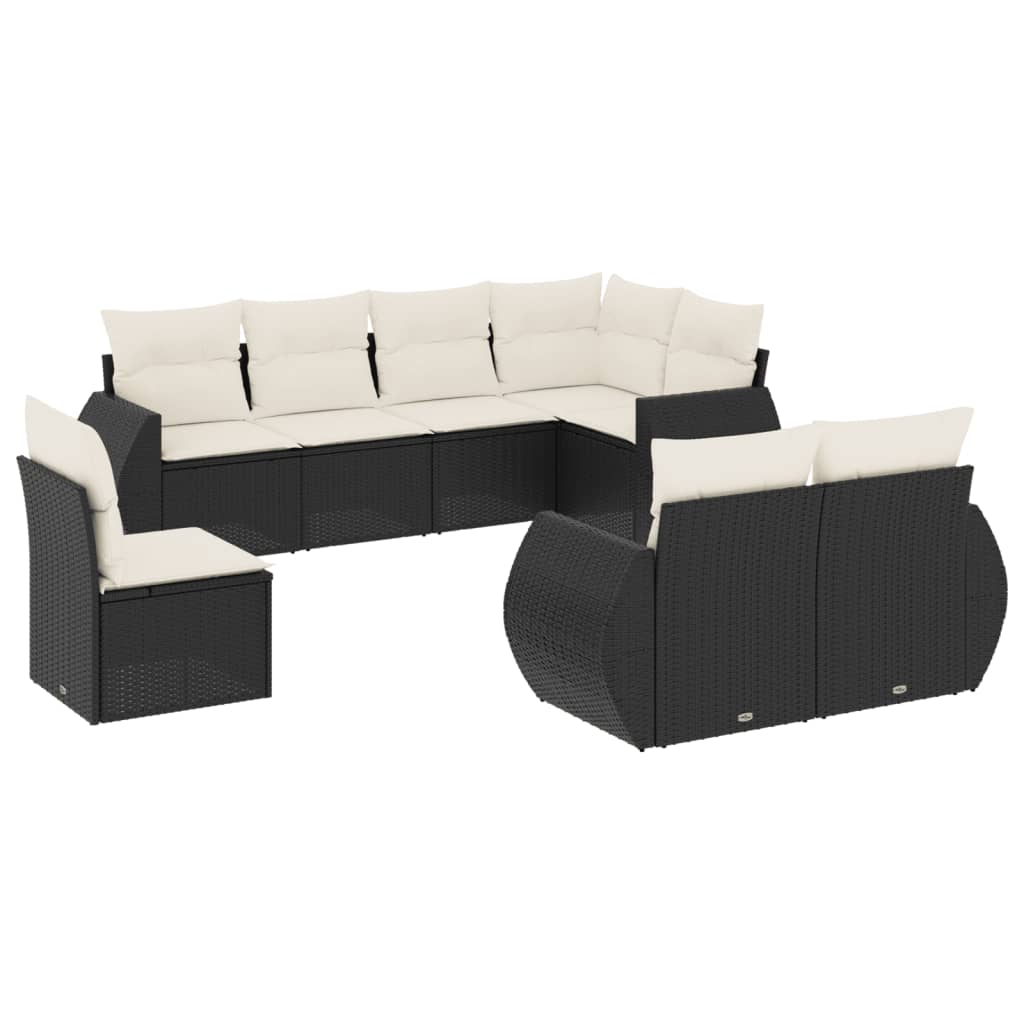 8-tlg. Garten-Sofagarnitur mit Kissen Schwarz Poly Rattan