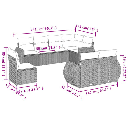 8-tlg. Garten-Sofagarnitur mit Kissen Beige Poly Rattan